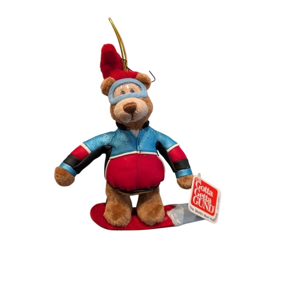 Vintage GUND Snowboarder Ziffle Bear Christmas Ornament Plush Ski Snowboard